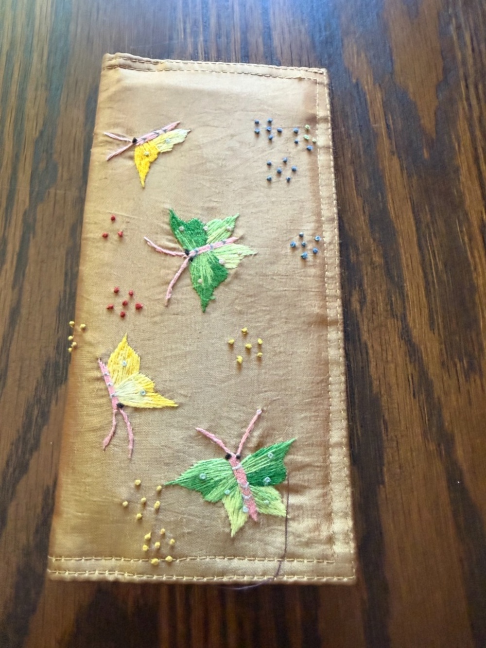 Vintage Embroidered Wallet/Clutch in a Mustard/Gold Color.